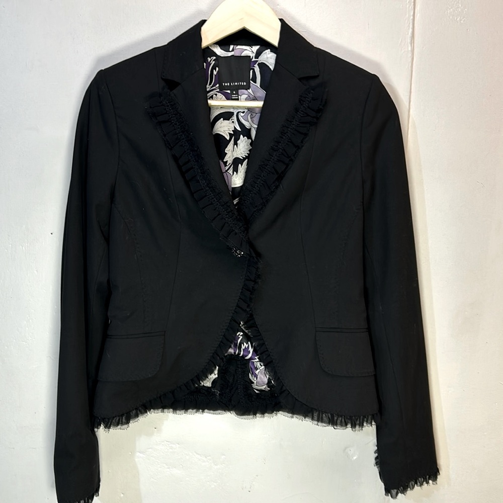 Limited Black Fitted Lace Trimmed Short Jacket-4-#0052